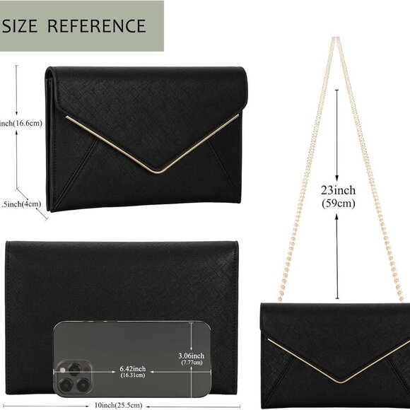 Evening Clutch Handbag Faux Leather Envelope Formal Party Purse - Picture 3 of 8